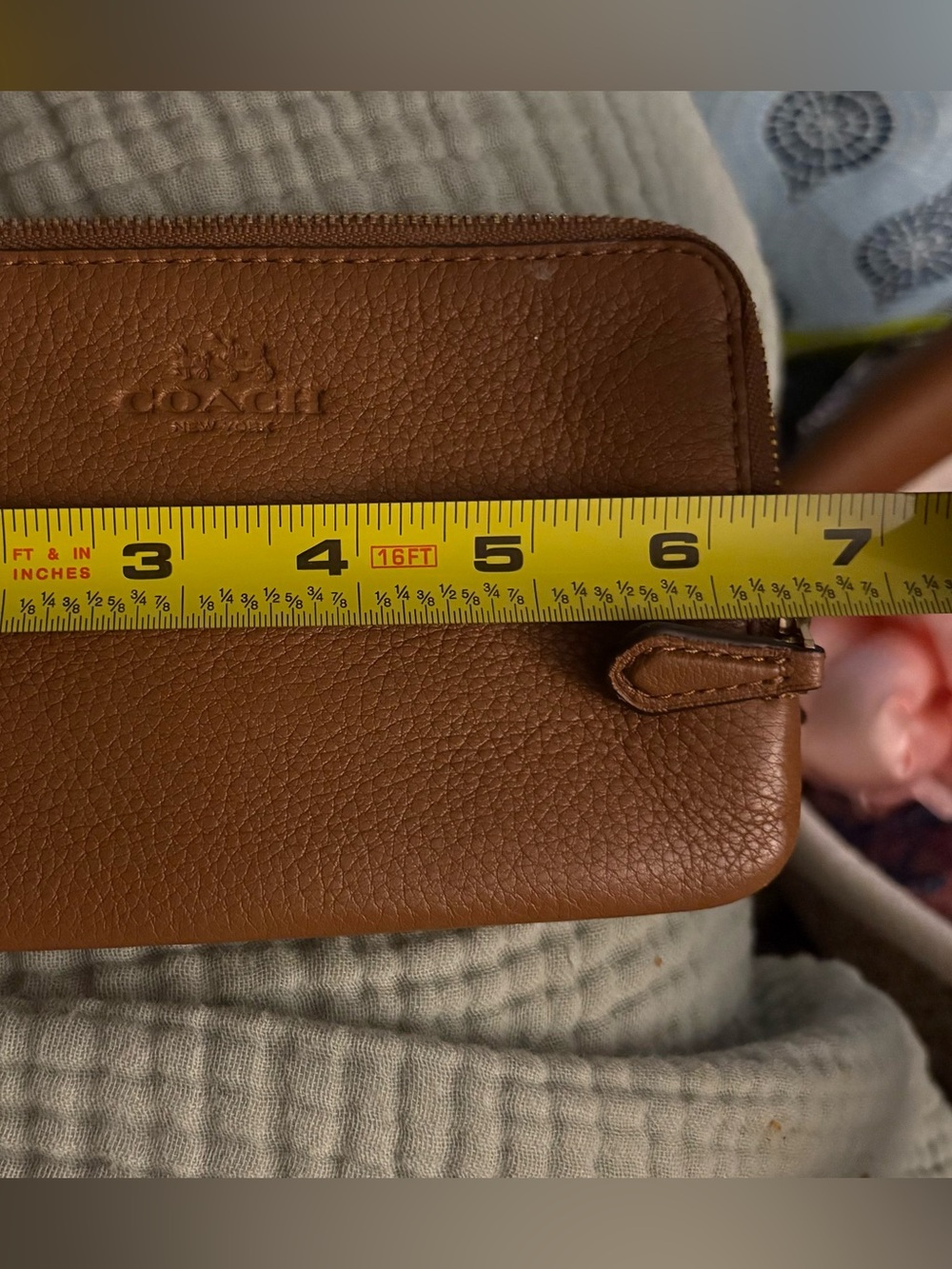 Coach Pebbled Leather Wristlet in Cognac Brown with Gold Hardware - Picture 8 of 10